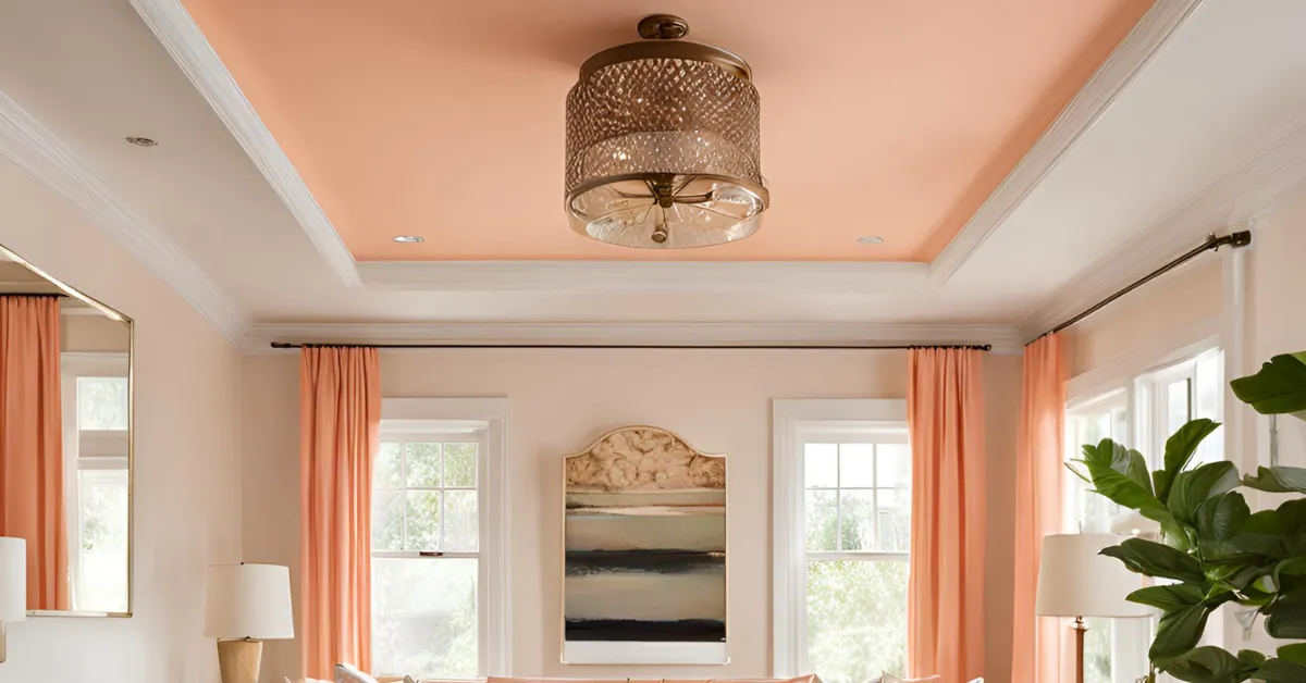 peach ceiling with ivory walls for a vibrant look
