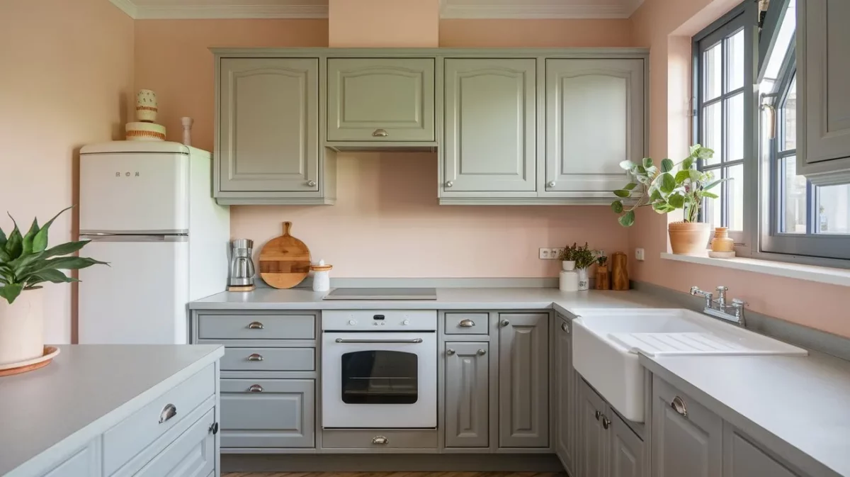 peach and slate colour combination for kitchen