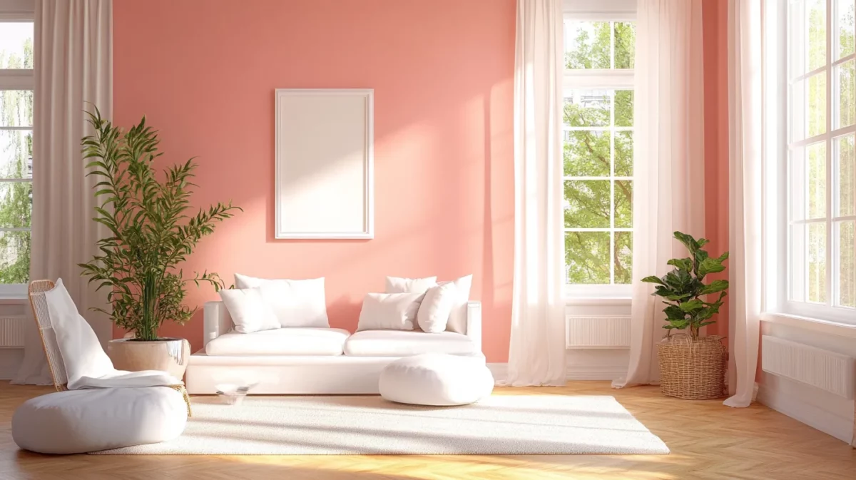 peach and white simple indian hall colour combination