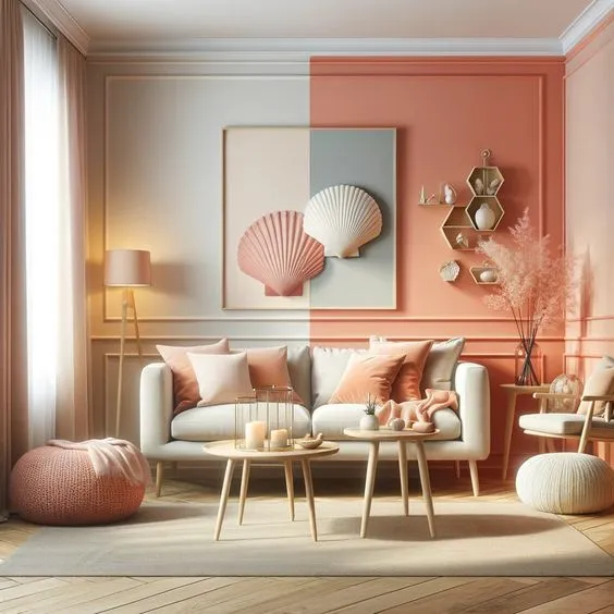 peach and white wall colour combination for hall