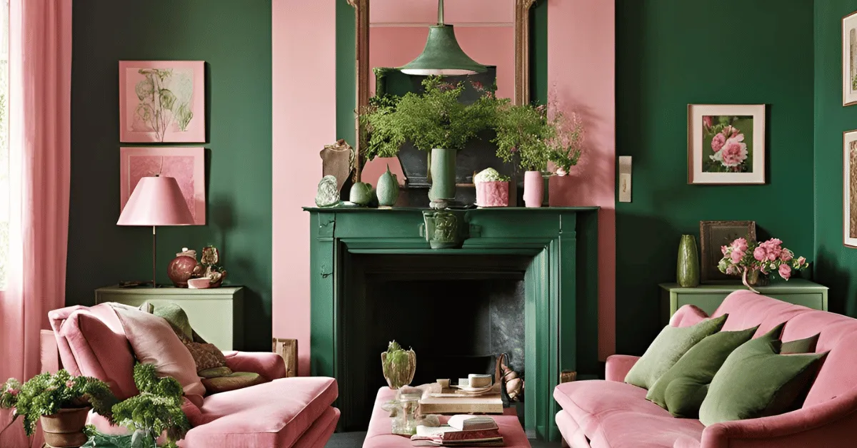 pink and green color combination with retro glam