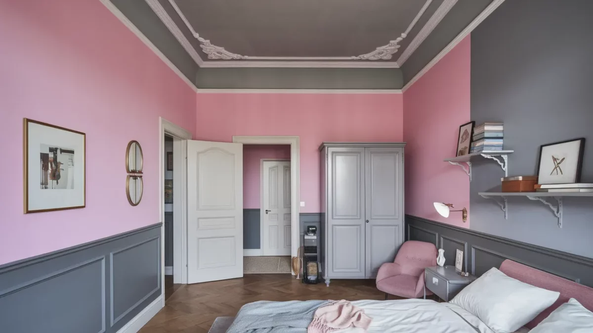 pink and grey ceiling colour combination for bedroom