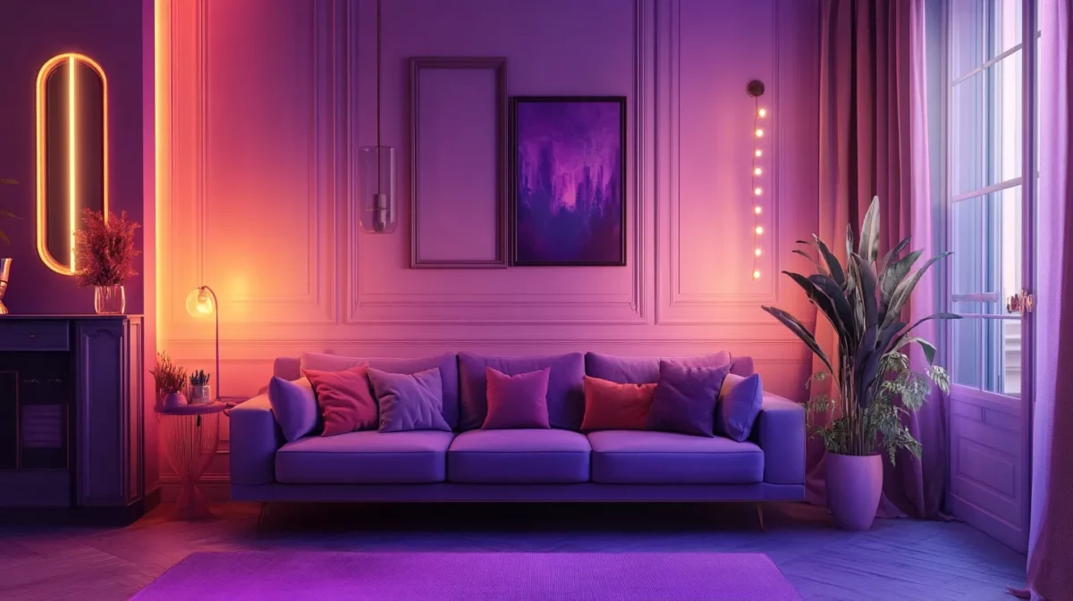 pink and purple colour combination for living room