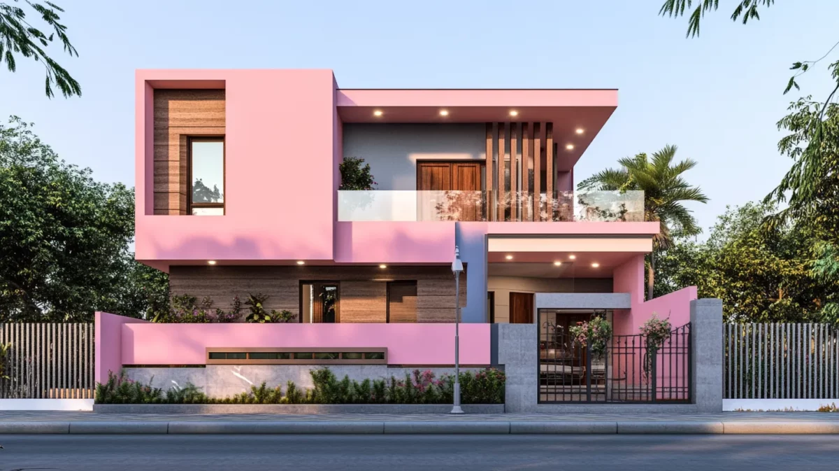 pink and soft grey minimalist home colour design front