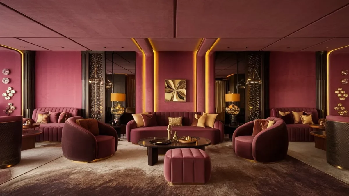 pink brown and yellow lavish spatial lounge colour combinations