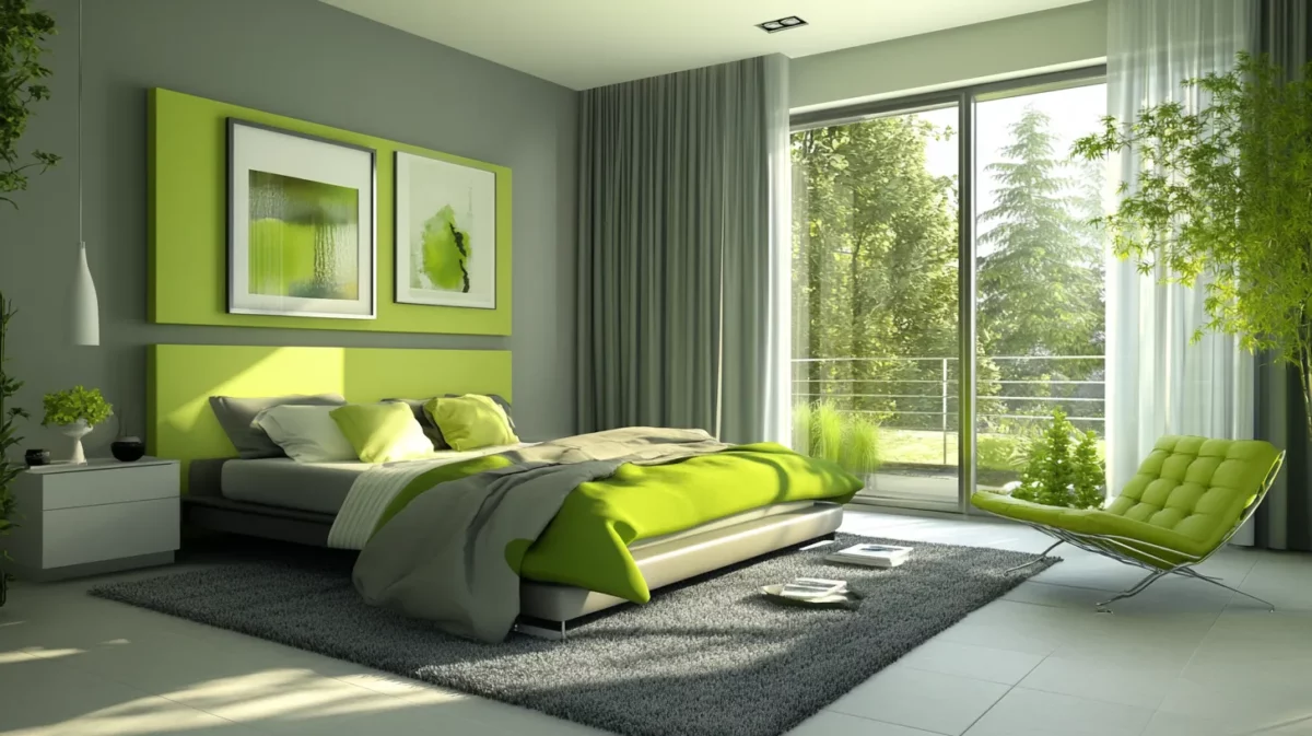 pista green and cool grey bedroom colour combination