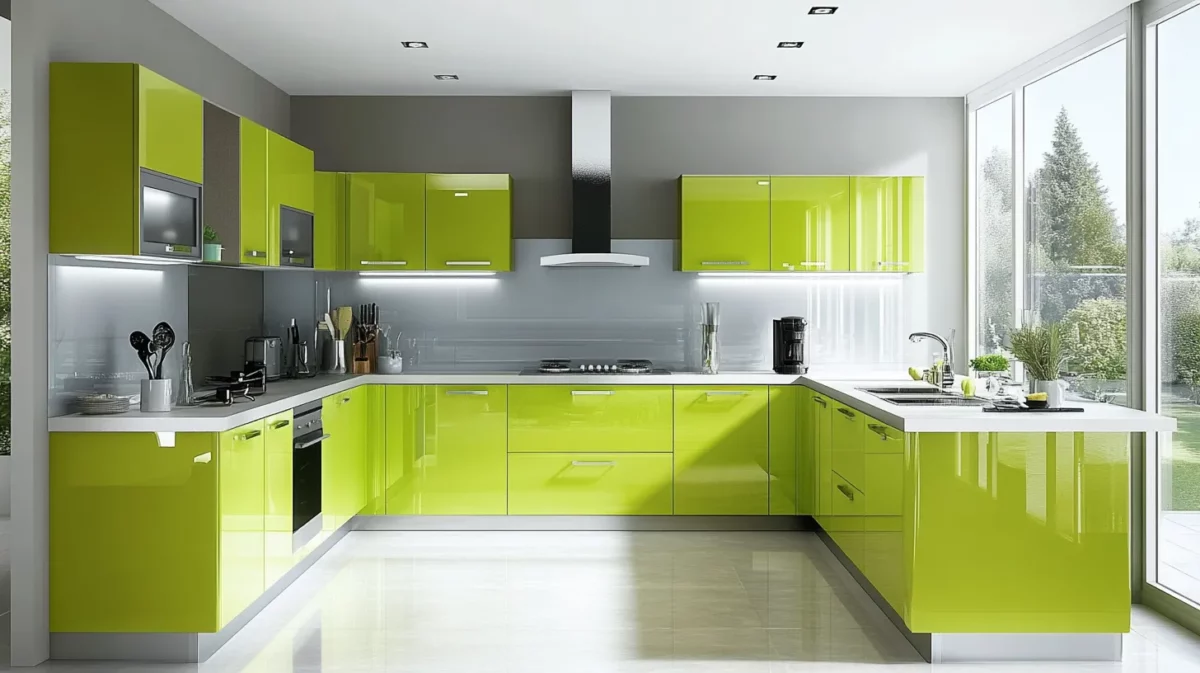 pista green and light grey colour for kitchen wall