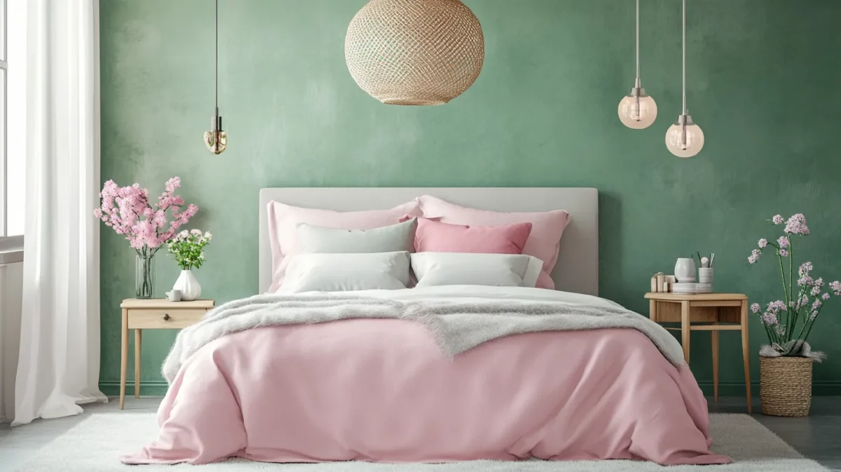 pista green and pale pink colour combination for wall