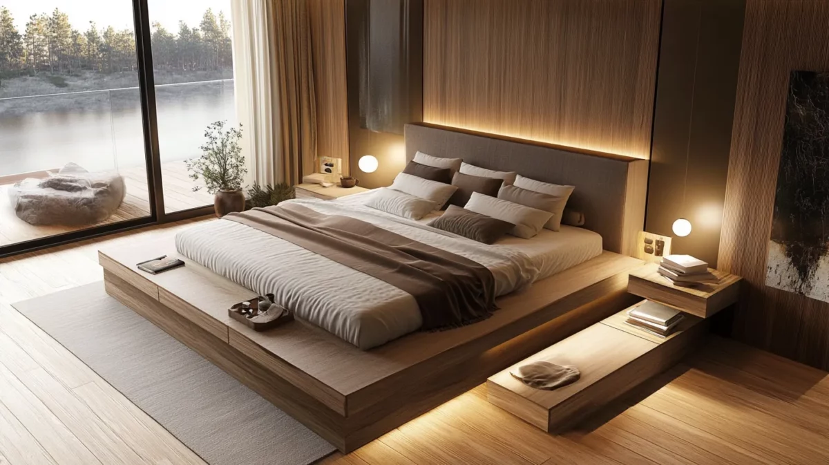 platform bed with built in nightstands