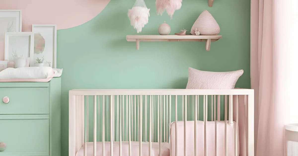 playful nursery pink and green color combination for bedroom