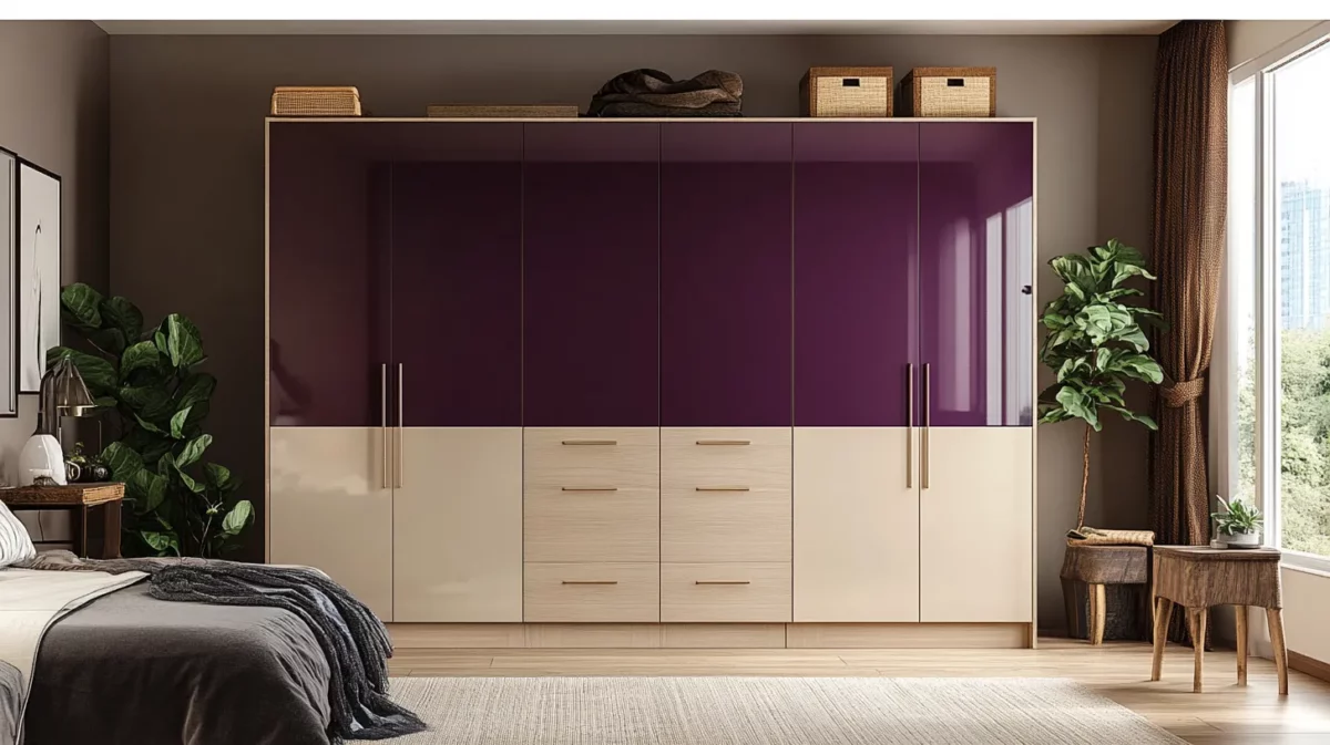 plum and beige laminate colour combination for wardrobe