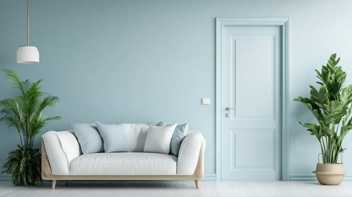 powder blue and white two colour combination for hall