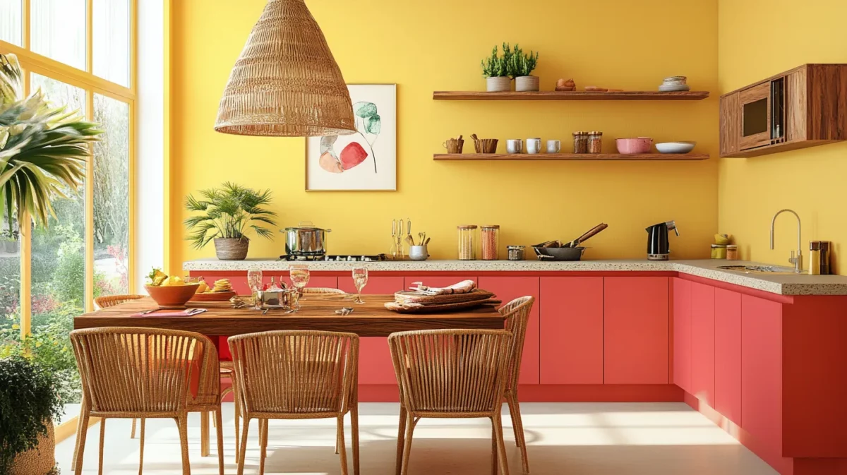 punjabi pop corals and sunny yellow indian kitchen wall colour