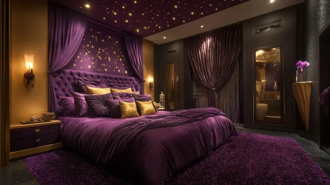 purple and gold couple bedroom colour ideas