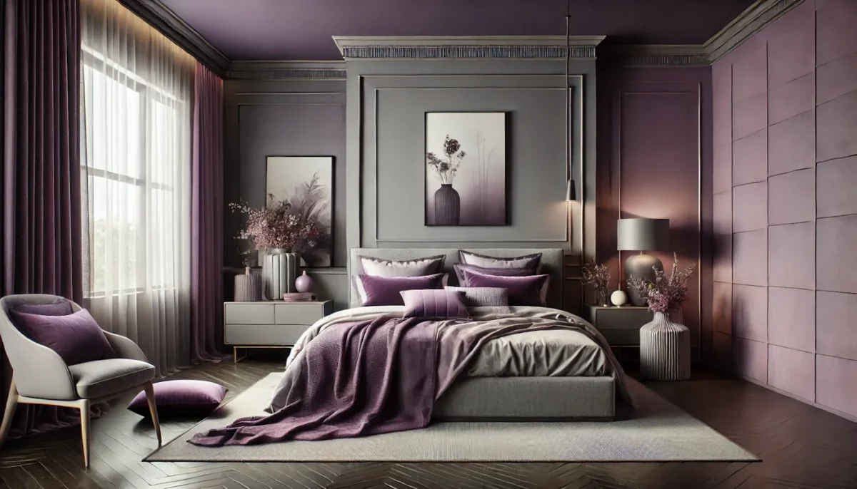 purple and gray two color combination for bedroom walls