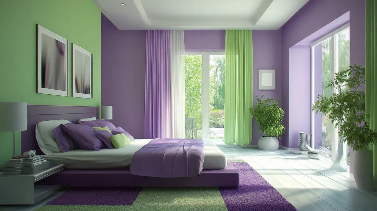 purple and green color combination for bedroom wall