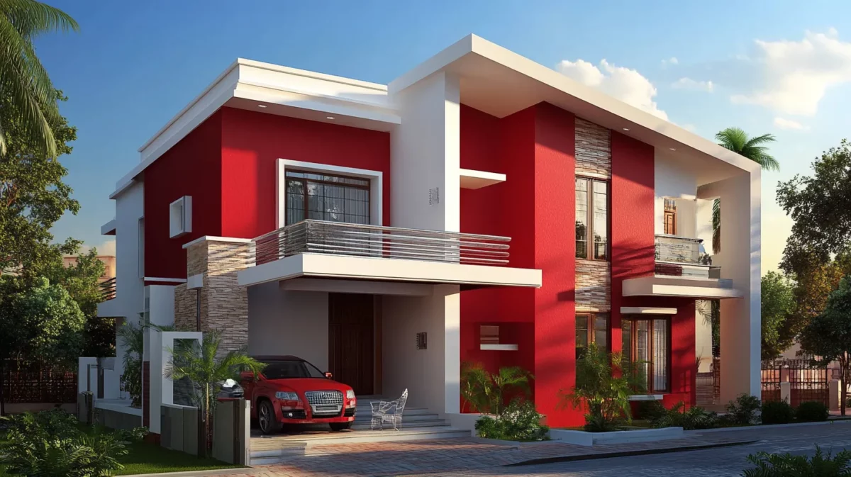 red and white exterior wall paint colour combination