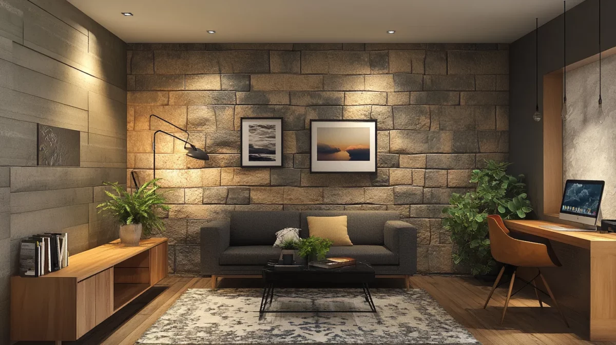 river rock modern wall texture design for living room