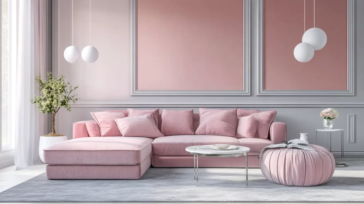 romantic feminine pink and grey simple hall colour