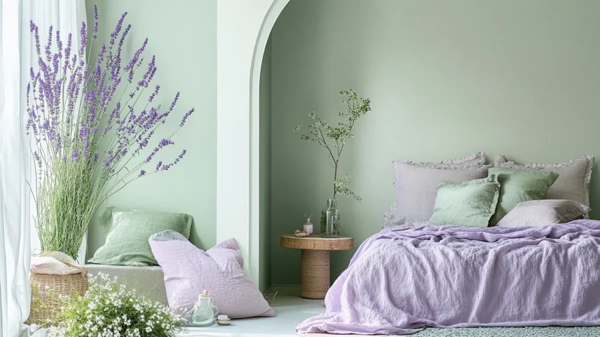 room colour combination with light green and lavender