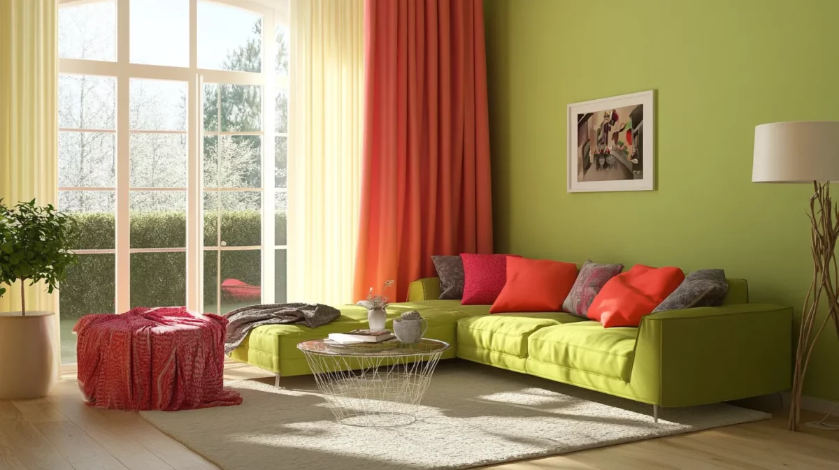 room colour combination with light green with coral