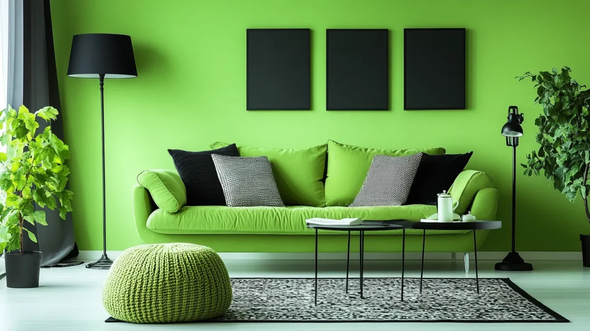 room colour combination with light green with monochrome shades