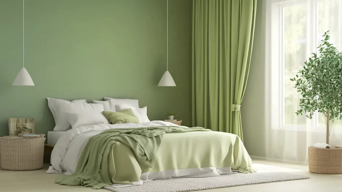 room colour combination with light sage green with off white