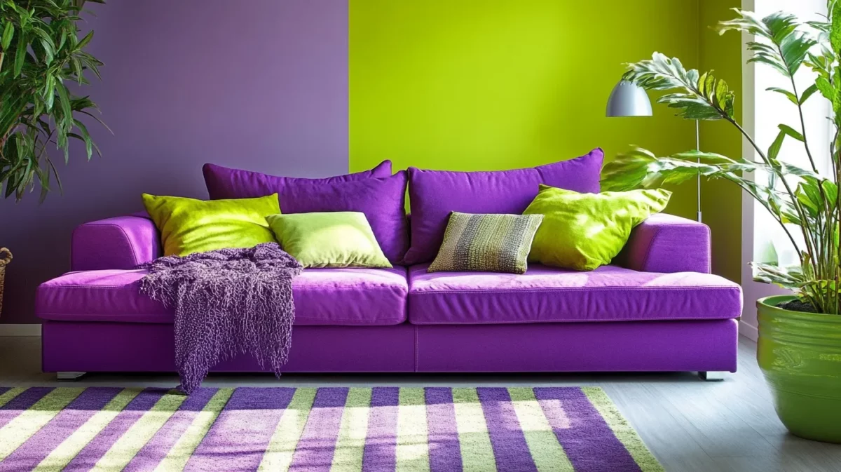 room colour combination with lime green with purple