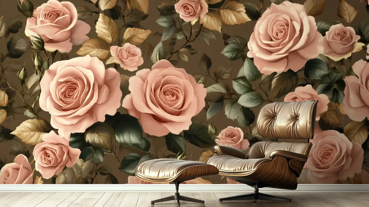 roses and coffee tones for living room wallpaper