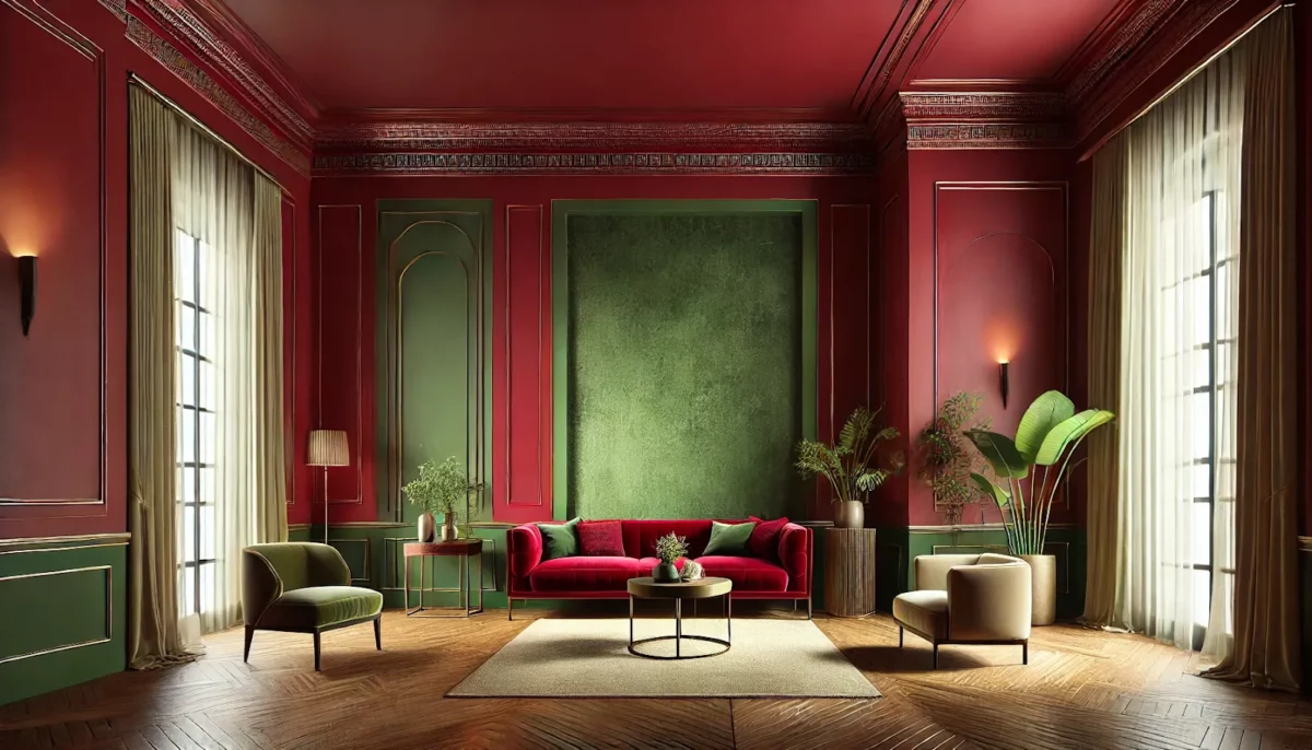 ruby and green wall texture colour for living room