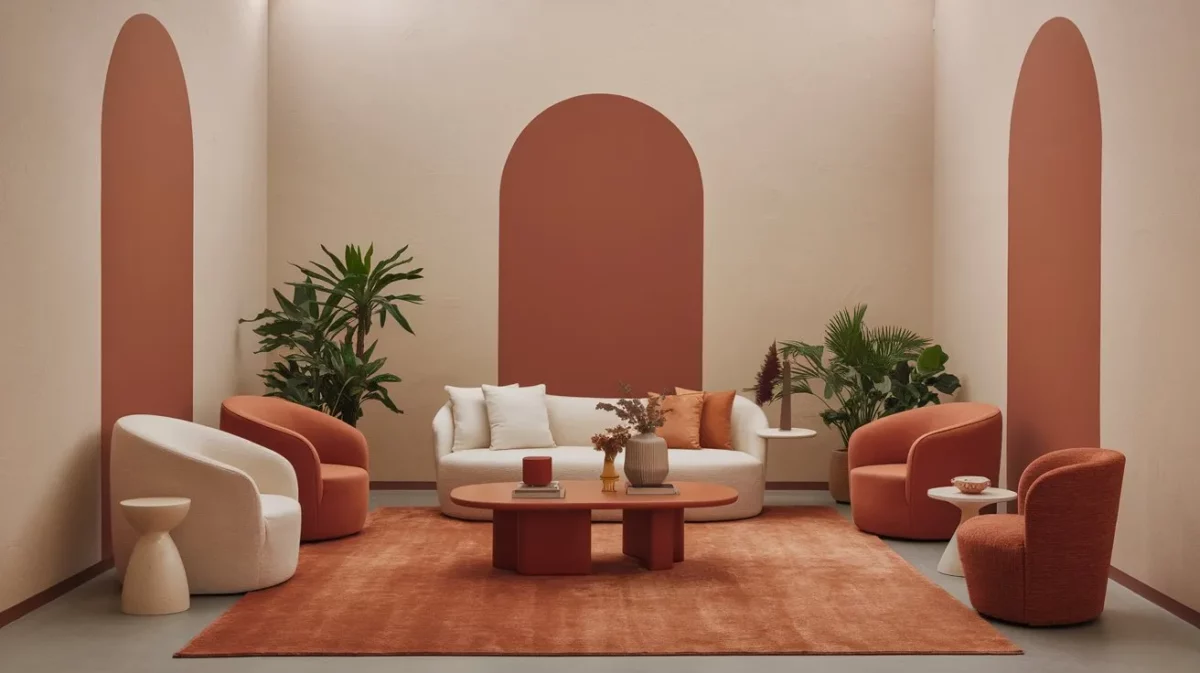 rust orange and beige colour combination for simple hall