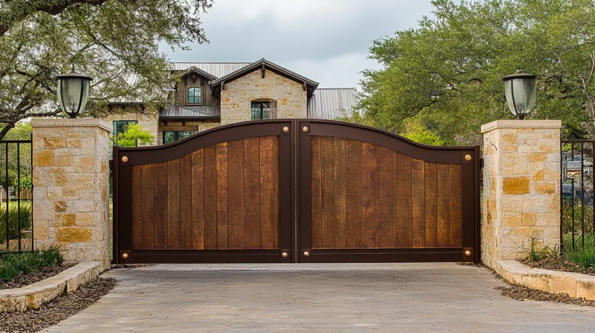 rustic brown and gold colour combination of iron gate