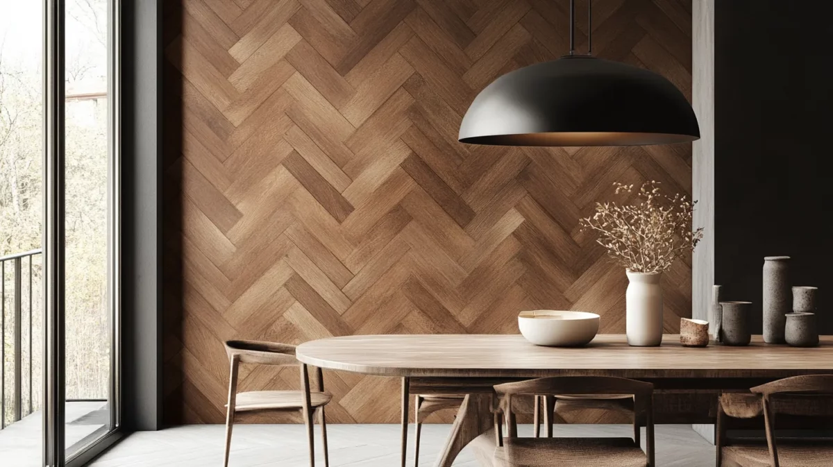 rustic warm brown herringbone wallpaper for dining room