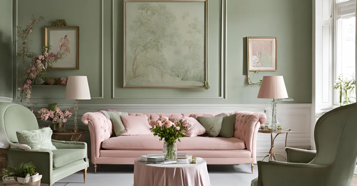 sage green and blush pink colour combinations for drawing room walls