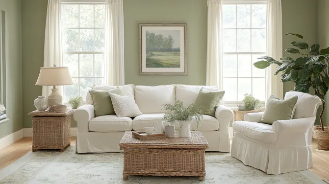 sage green and cream colour combination for your living room