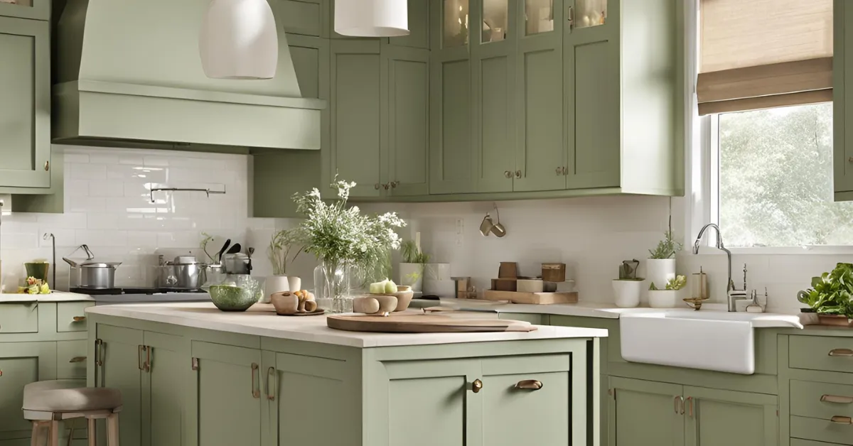 sage green and cream kitchen combo for a natural, calming touch
