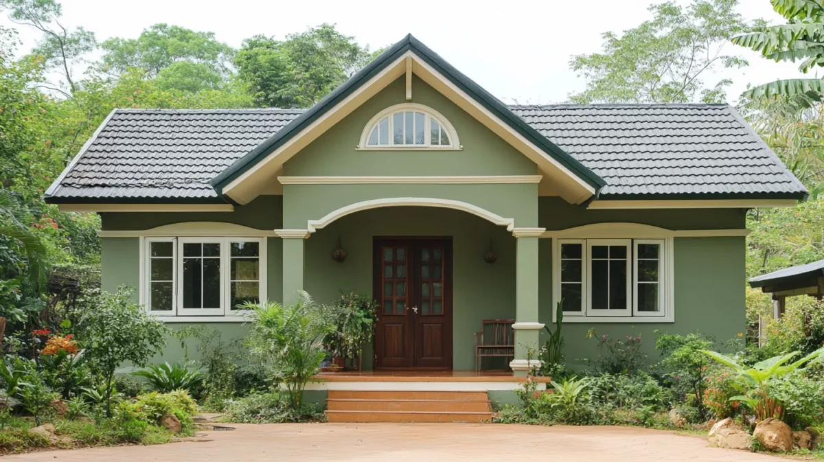 sage green and cream small house exterior colour combination