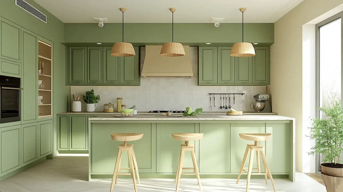 sage green and off white modern kitchen colour scheme