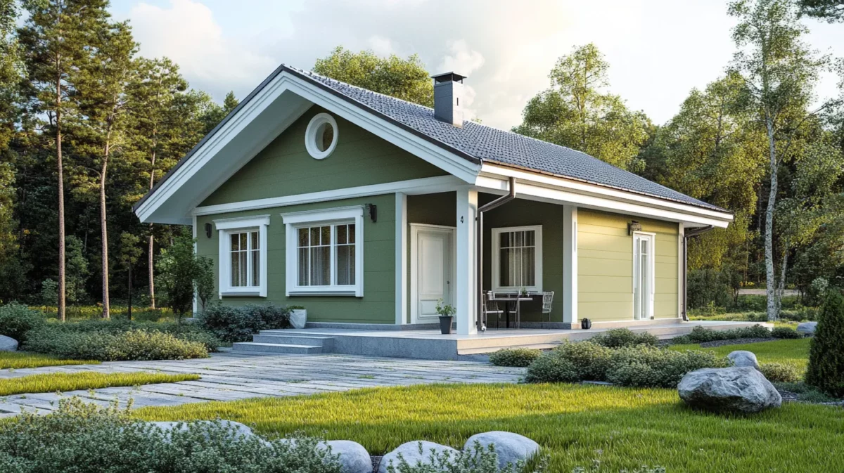 sage green and white small house colour combination outside