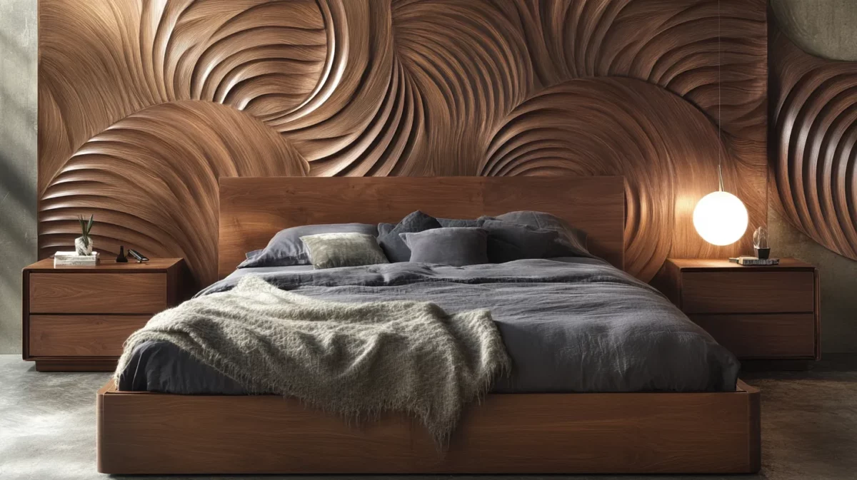 sculptural wood bed back design