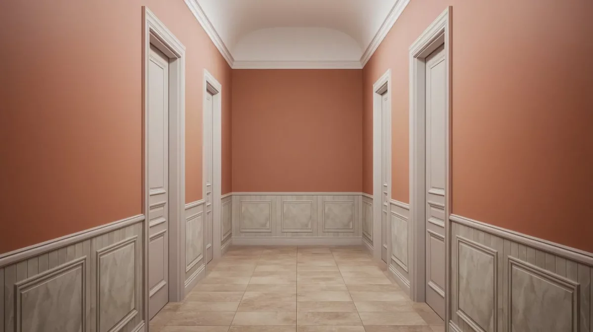 simple colour combination for hall with peach and light grey