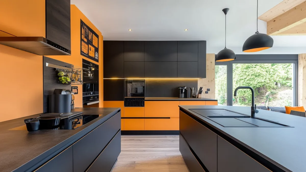 simple kitchen colour combination light orange and black