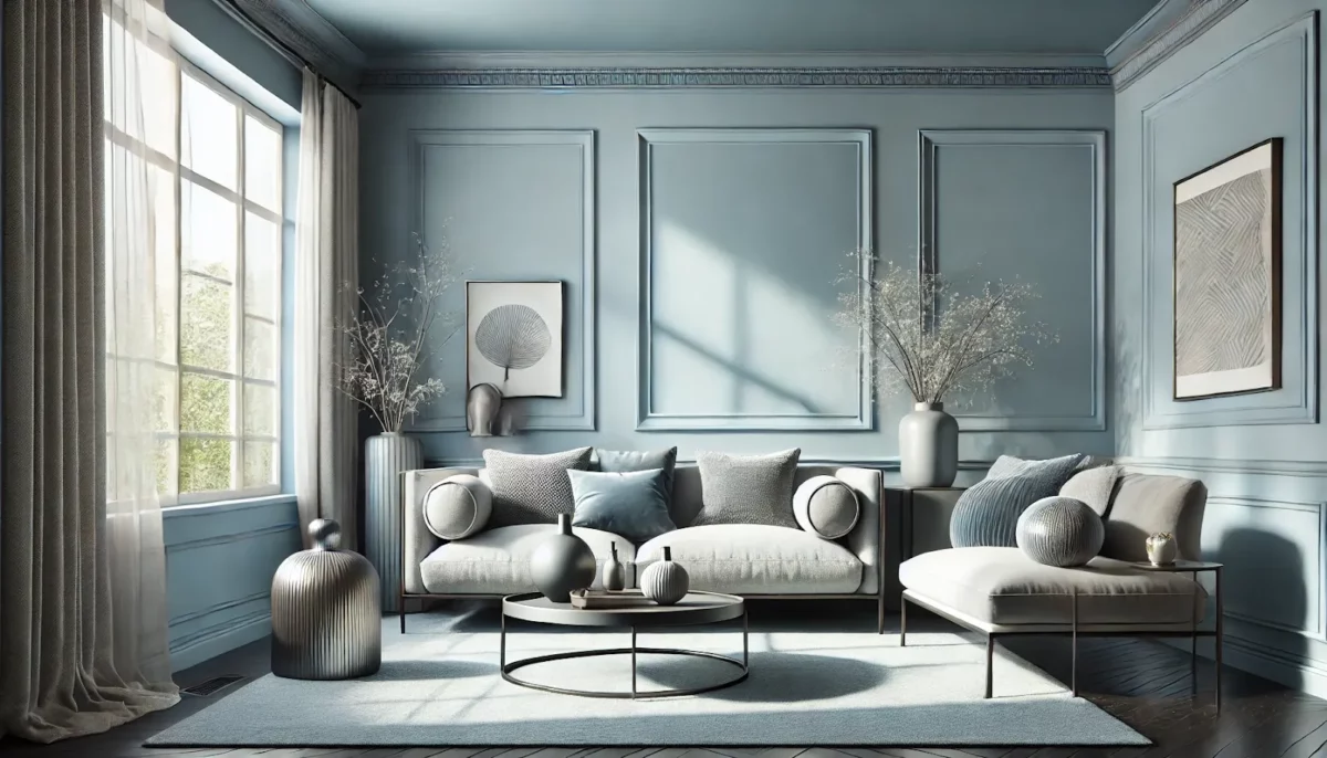 sky blue and grey colour combination for living room with texture