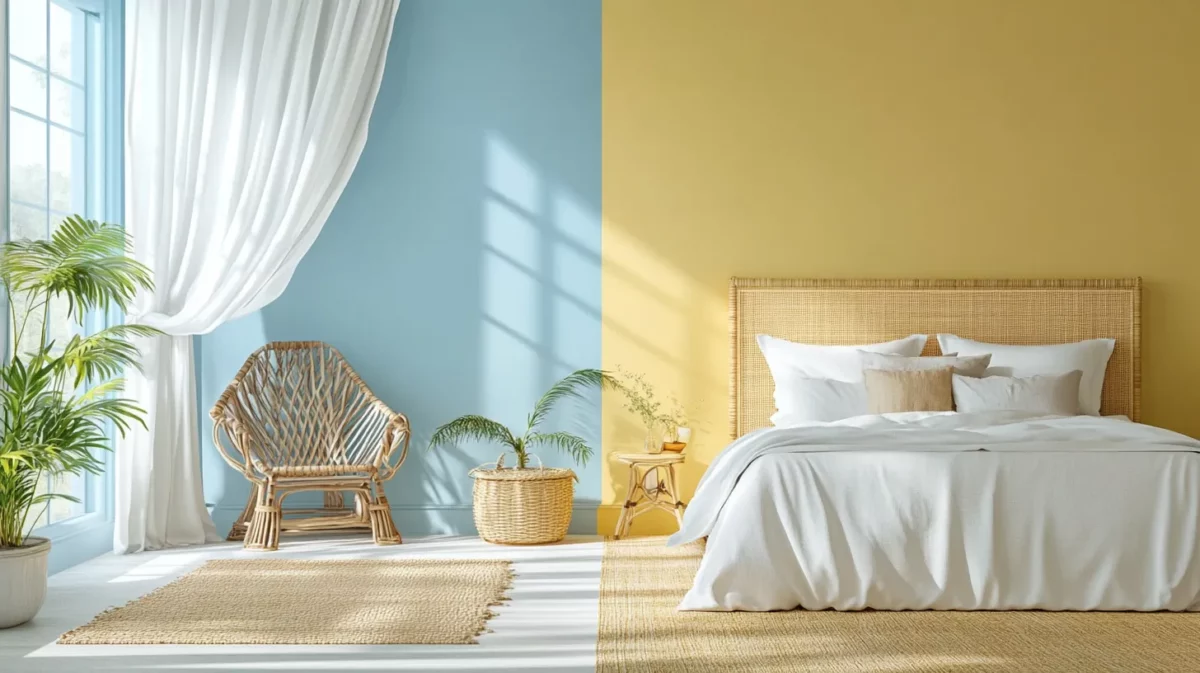 sky blue and light yellow two colour combination for bedroom walls