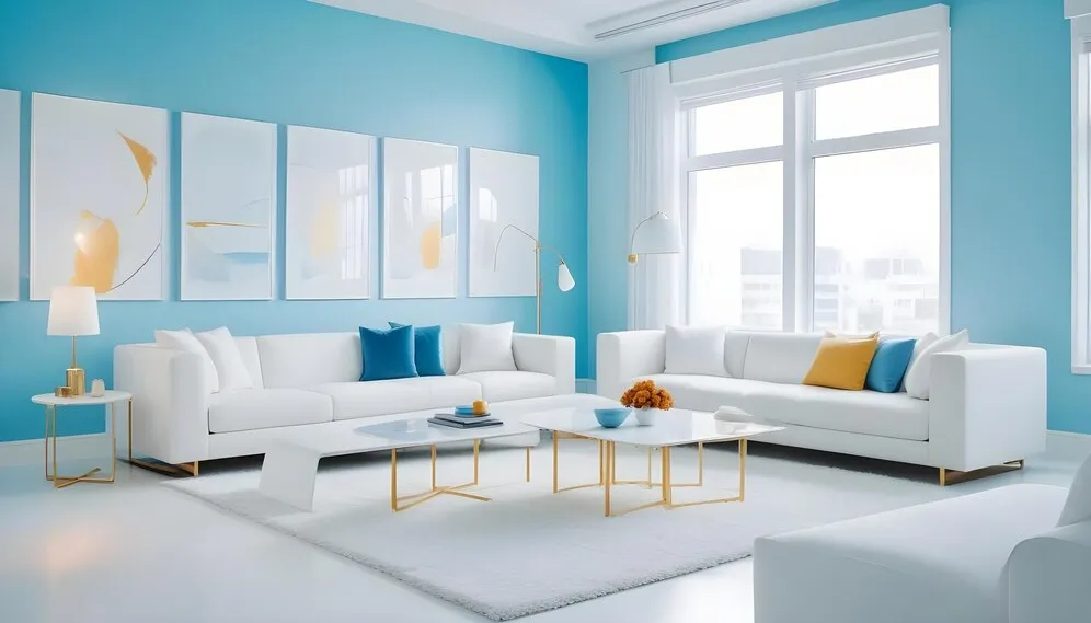 sky blue and white colour combination for living room