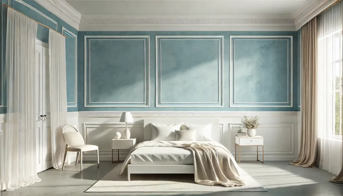 sky blue and white wall putty texture design for bedroom wall