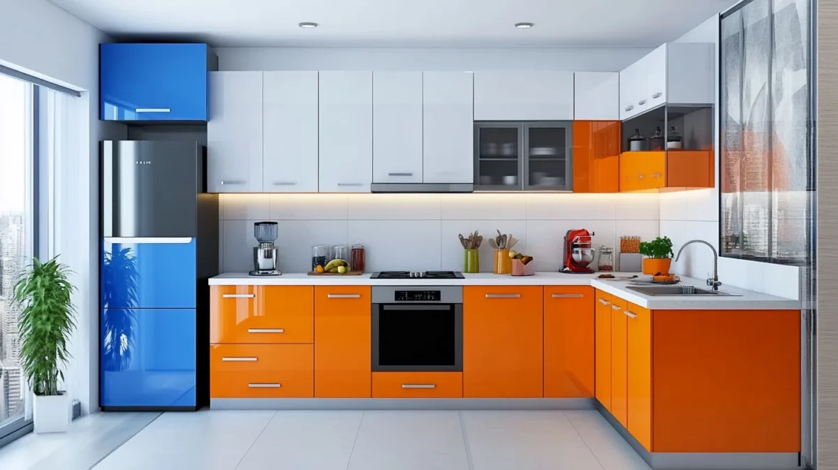 sky blue white and orange kitchen cupboard colour combinations