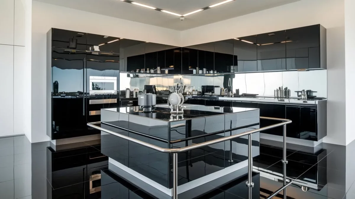 black and chrome combination for kitchen furniture and trolleys