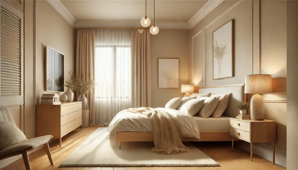 soft beige calm bedroom paint colour