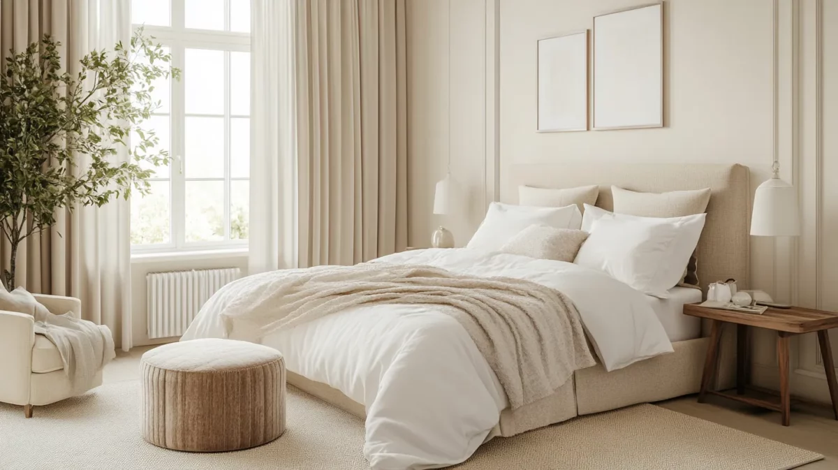 soft beige light colour combination for bedroom